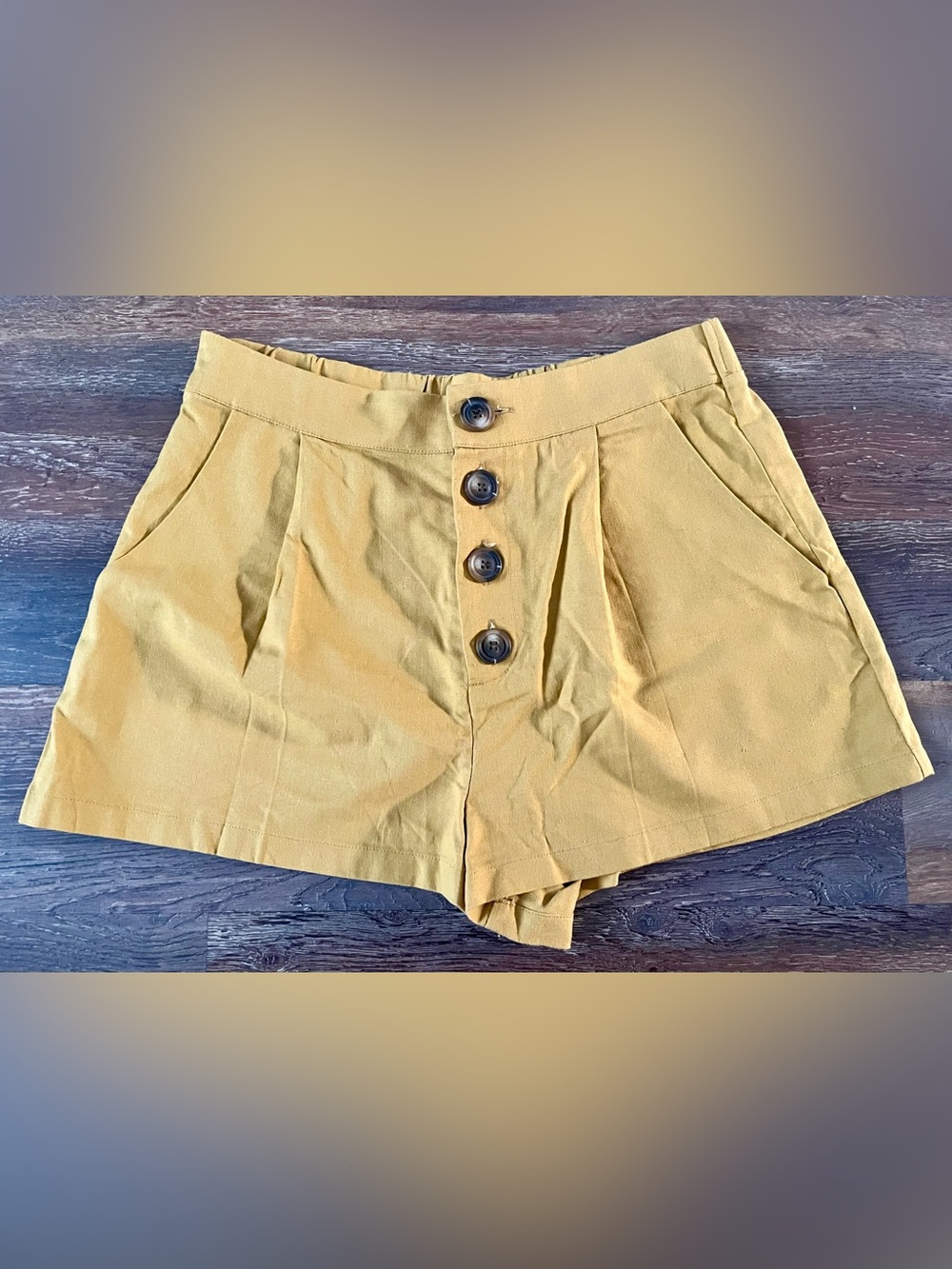 Forever 21 Mustard Button Down High Waisted Linen Shorts Size Medium